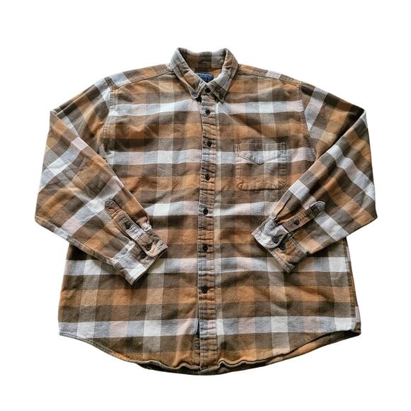 John Bartlett Flannel Shirt Mens XL Brown Plaid Outdoor Consensus Heavyweight - Picture 1 of 9